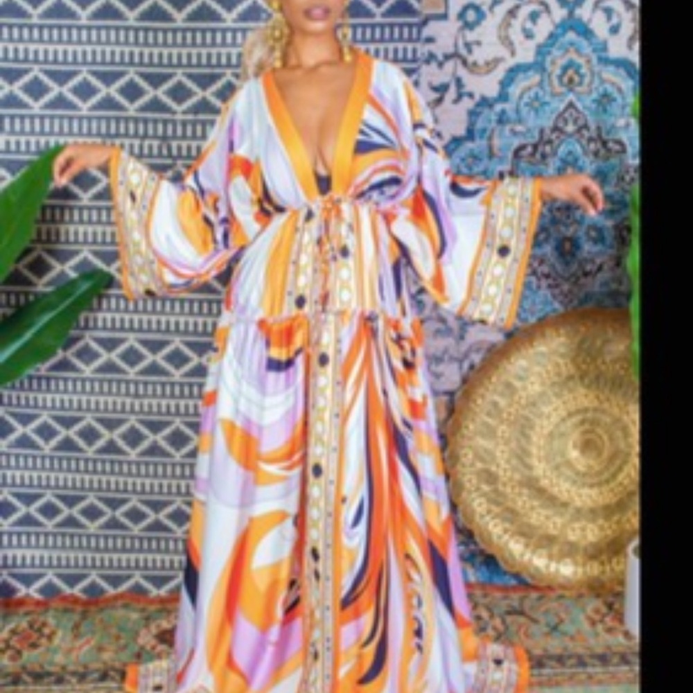 Elegant Multicolor Kimono Maxi Dress